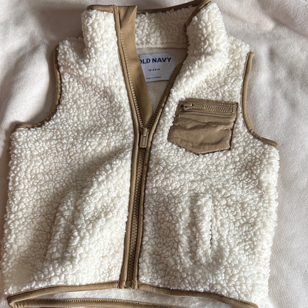 Old Navy Kids Fleece Vest - Cream and Tan